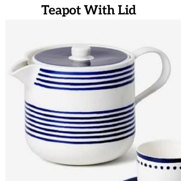 Kate Spade Lenox Charlotte Street White Blue Porcelain Tea Pot & Pink KS Box NWT - Picture 2 of 16